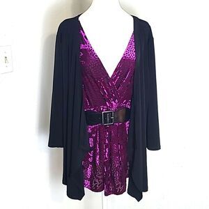 Style & Co. Purple & Black One-piece Tunic/Jacket with Belt, Size XL
